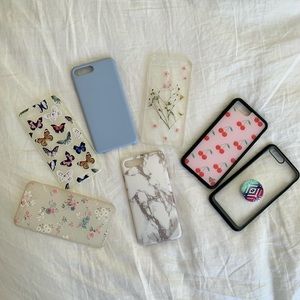 iPhone 7+ Case Bundle, Marble, Periwinkle, Clear Flowers
